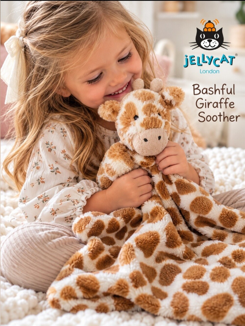 Jellycat Bashful Giraffe Soother Lovey Baby Blanket Plush Brown Cream